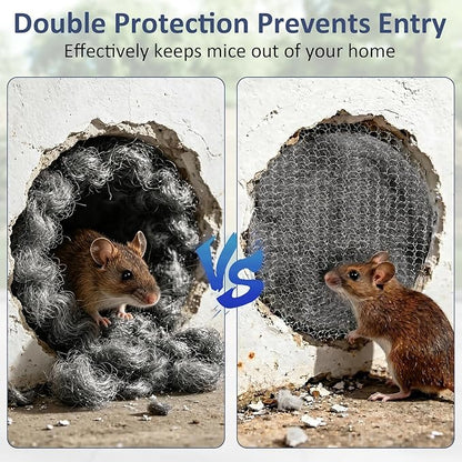 Steel Wool Mice Control, 3 Pack 2.75"*11.5FT Steel Wool & 1 Pack 5"*15FT Steel Mesh, Mouse Traps Fill Fabric DIY Kit, Hardware Cloth Gap Blocker Mouse Rat Rodent Control for Holes, Wall Cracks, Vents