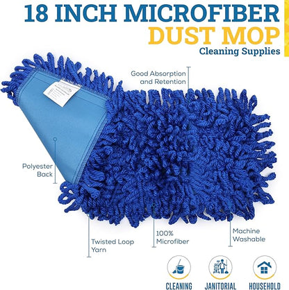 Kleen Handler 18 inch Microfiber Dust Mop | Small Washable Commercial Mop Head Replacement, Pack of 3