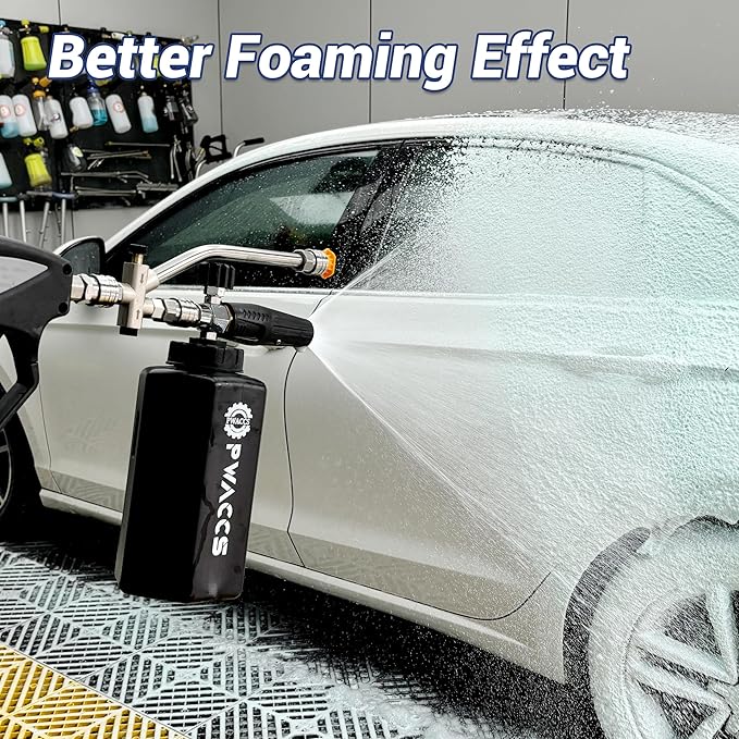 PWACCS Dual Foam Cannon with Pressure Washer Short Gun, Dual Connector Accessory, Car Wash Foam Gun Kit with 1/4" Quick Connector, 5 Sprayer Nozzles, 1.5 Liter, 5000 PSI
