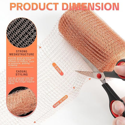 Copper Mesh Rodent Control Kit - 5 in x 35 ft Copper Mesh Roll, Rust Proof Rodent Proof Wire Mesh, DIY Mice Defensive Mesh for Pest Bat Bird Snail and Rodent Control
