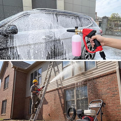 Pressure Washer Gun and Hose Kit, 3600PSI 50Ft Pressure Washer Hose with Foam Cannon & 2Pcs Extension Wand & 5Pcs Nozzle Tips & M22-15mm Fittings for Car Wash Driveway House