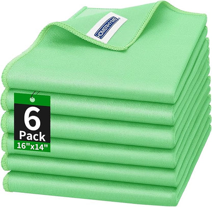 Microfiber Cleaning Cloth, 6 Pack Glasses Cleaning Cloth, 16" ×14" Window Cleaning Rags, Streak Free Lint Free Polishing Cloths Wipes for Eye Glass Stainless Steel Windshield, Sage Green