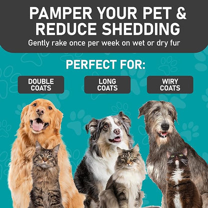 Maxpower Planet Pet Grooming Brush - Double Sided, Extra Wide for Dogs and Cats - Dematting Undercoat Rake, Reduces Shedding by 95%, Purple
