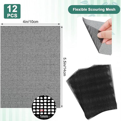 Skyley 12 Pack Flexible Scrubbing Screen Cleaning Mesh for Household 5.5 x 4 Inch Cleaner Toilet Hard Water Ring Remover Scouring Pad Abrasive Grit Cleaning Screen for Remove Carbon, Rust and Scale