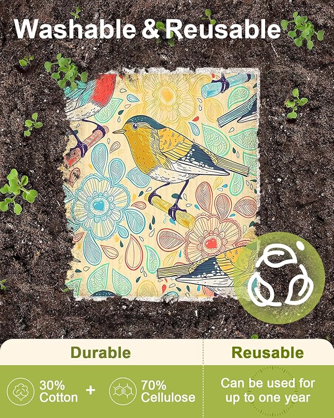 Miss Adola Swedish Dishcloths for Kitchen - 5 Pack Reusable Dish Cloths for Washing Dishes Absorbent Cute Funny Kitchen Towels Cleaning Sponge, Flower Bird