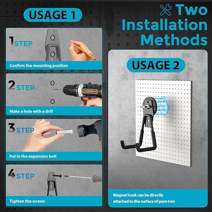 8Pcs Large Strong Magnetic Hooks Heavy Duty Garage Big Magnet Hooks Extra Strength Magnetic Utility Storage Hook Hanger with Anti Slip Coating for Garden Indoor Outdoor Hanging Tools Black