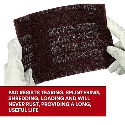 3M Scotch-Brite General Purpose 7447 Hand Pad, Very Fine Grade, 6 in x 9 in, Pack of 20, Aluminum Oxide, Surface Preparation, Scuffing, Blending, Cleaning, Maroon