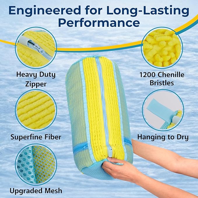 Shoe Washing Machine Bag, 2 Pcs Reusable Laundry Shoe Bag for Washer and Dryer, 360 Deep Cleaning Sneaker Washing Bag with Zipper, Mesh Pockets and Hanging Strip, Fits All Shoe Types & Sizes, Yellow