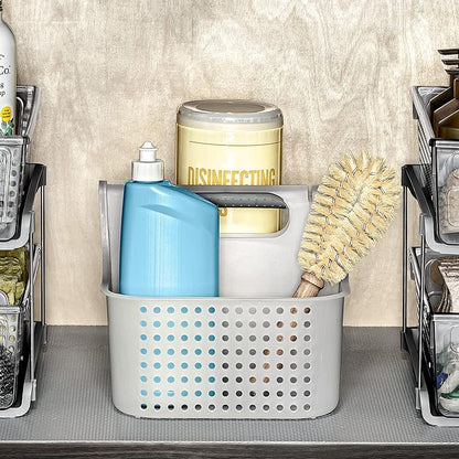 madesmart Premium Portable Shower Caddy, Hold Soap, Shampoo, Hair Supplies and Beauty Products, Cleaning Supplies Organizer for Home, Dorm, Plastic Shower Tote, Soft Handle, Grey