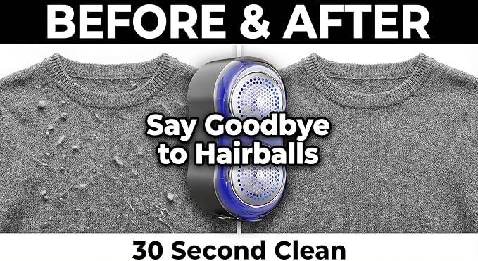 Dual-Head Electric Lint Remover & Fabric Shaver Defuzzer, Type-C Rechargeable, 6 Steel Blades, Remove Clothes Fuzz, Lint Balls, Pills