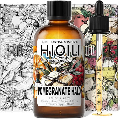 HIQILI Pomegranate Halo Fragrance Oil for DIY Perfume, Candles, Soap, Lotion & Pet Deodorizer, Fruity & Fresh Long-Lasting Scent, with Dropper - 1 Fl Oz