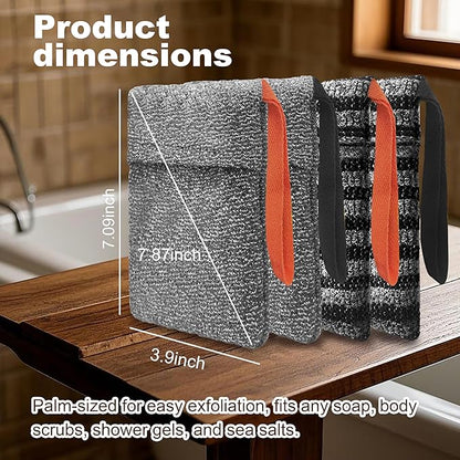 4 Pack Soap Bag Deep and Gentle Exfoliating,Bar Soap Pouch Saver Pocket, Body Scrubber Shower Bath Sponge Loofah (Grey)