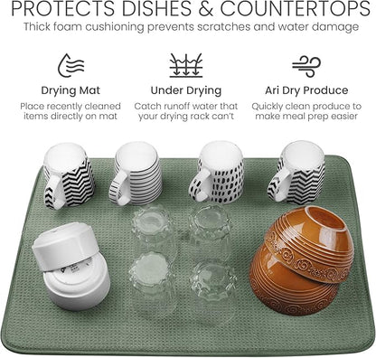 Bellemain XL Dish Mat 24" x 17" ( LARGEST MAT ) Microfiber Dish Drying Mat , Super absorbent ( Green )