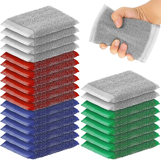 Thyle 24 Pack Kitchen Steel Scrubbing Sponges, Heavy Duty Non Scratch Metal Scrub Pads, Reusable Cleaning Sponges for Dishes, Pots, Pans, Sink and Tough Hard Stains (Multicolored)