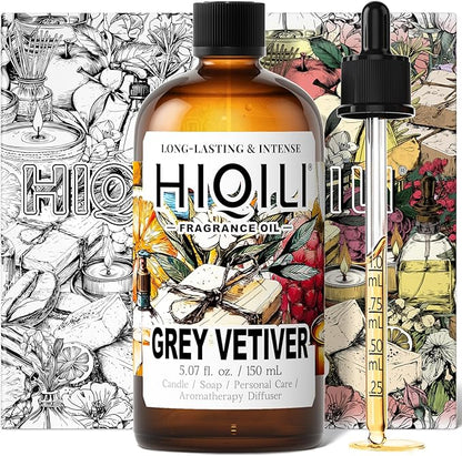 HIQILI Grey Vetiver Fragrance Oil - Perfect for DIY Candle, Soap & Air Freshening Spray Making, and Home Essential Oil Diffuser - 5.07 Fl Oz