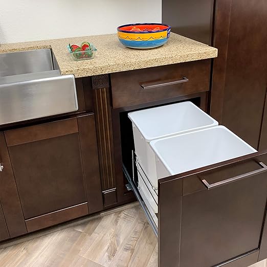 Rok Hardware Soft Closing Undermount Kitchen Cabinet Heavy Duty Pull Out Organizer Trash and Recycling Center with White Finish Dual 36 Quart Capacity Waste Recycle Bins Garbage Can, ROKRECYCLE3