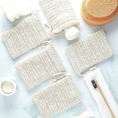BBTO 5 Pieces Soap Saver Bag Cotton Linen Exfoliating Soap Pouch for Foaming and Drying, Shower, Scrubber(10 x 15 cm,Beige)