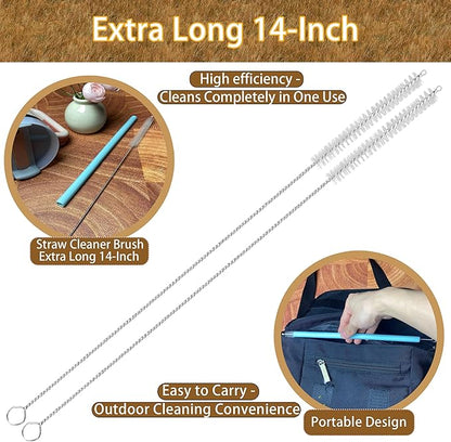 Straw Cleaner Brush Extra Long 14 Inch, 8-PCS Straw Brush Extra Long with 304 Stainless Steel Handle, Extra Long Pipe Tube Cleaner for Water Bottle, Coffee Kettle and Pipes.