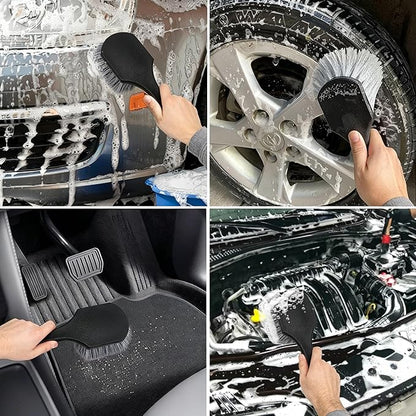 3Pcs Wheel Brush Kit, Soft Stiff Bristle Car Wheel Cleaner Brush for Tire & Rim Cleaning, Safe for Cars, Trucks, SUVs, Motorcycles, RVs - Ideal for Car Detailing (3)