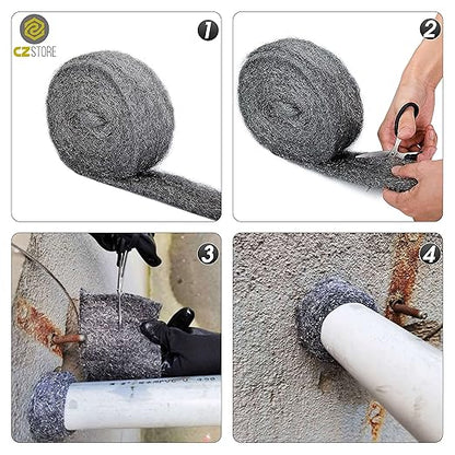 ✮CZ Store✮ - Stainless Steel Wool |13 FT| Grade 0000 Metal Wire Mesh - Soft, Flexible, Reusable - for Cleaning, Buffing, Polishing Glass, Windows, Tiles, Wood, Metal, Copper, Brass