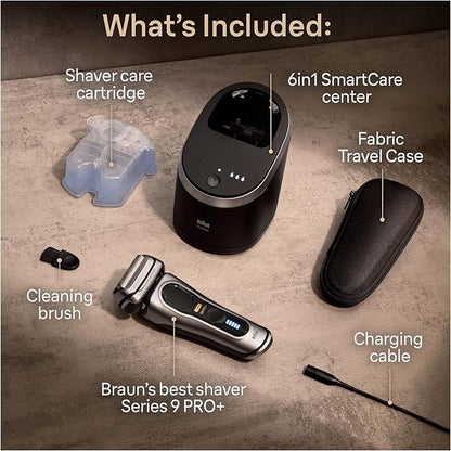 Braun Series 9 PRO+ Electric Razor for Men, 5 Pro Shave Elements & Precision Long Hair Trimmer, 6in1 SmartCare Center, Wet & Dry Electric Shaver for Smooth Skin with 60min Battery Runtime, 9567cc