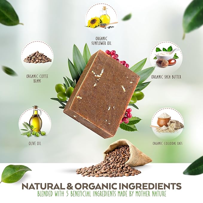 Aspen Kay Naturals Coffee & Oatmeal Exfoliating Soap, Natural and Organic Coffee Scrub. With Organic Shea Butter & Pure Essential Oils. A Wonderful Oatmeal Soap, For Men & Women. (2 pack)