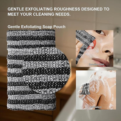 4 Pack Soap Bag Gentle Exfoliating,Bar Soap Pouch Saver Pocket,Body Scrubber Shower Bath Sponge Loofah (Grey)