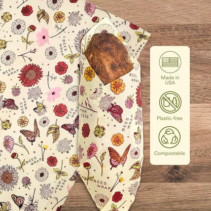 Bee's Wrap Beeswax Wraps for Bread - Beeswax Bread Wrap for Sourdough & Bread Storage - Plastic Free Made in USA Reusable Natural Food Wrap - Meadow Magic
