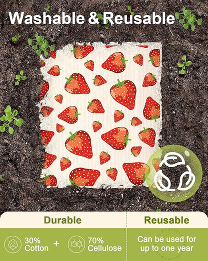 Miss Adola 6 Pack Swedish Dishcloths for Kitchen - Reusable Dish Cloths for Washing Dishes Absorbent Cute Funny Kitchen Towels Cleaning Sponge, Lemon Fruit