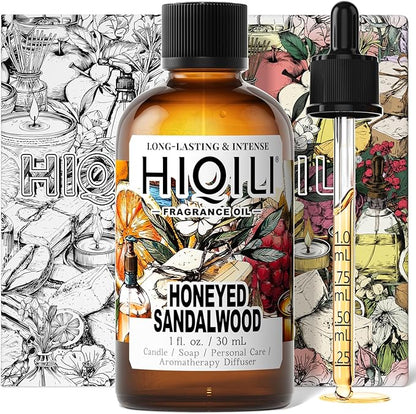 HIQILI Honeyed Sandalwood Fragrance Oil for Diffuser, Candle & Soap Making, Add to Dryer Balls, Lotion, Hotel Luxury Scents - 1 Fl Oz