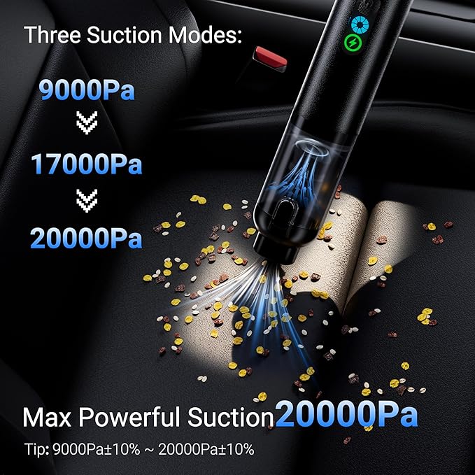 PPN Portable Car Vacuum Cordless 20000PA High Power Handheld Vacuum Cleaner for Car, Mini Rechargeable Wireless Vacuum for Car Detailing, Truck, Desktop, Home Tech Gifts for Men