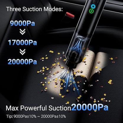 PPN Portable Car Vacuum Cordless 20000PA High Power Handheld Vacuum Cleaner for Car, Mini Rechargeable Wireless Vacuum for Car Detailing, Truck, Desktop, Home Tech Gifts for Men
