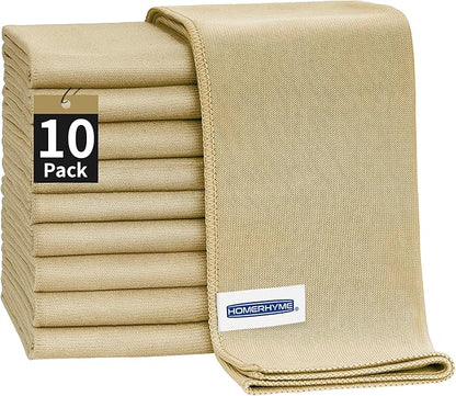 Microfiber Cleaning Cloth - 10 Pack Glasses Cleaning Cloth, 16" x 14" Window Cleaning Rags, Streak Free Lint Free Polishing Cloths Wipes for Eye Glass, Stainless Steel, Windshield, Beige