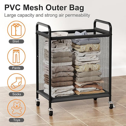 WOWLIVE Rolling Laundry Hamper with Wheels, 90L Laundry Basket with Removable Liner Bag, Laundry Sorter with Metal Handle, Large Capacity Clothes Hamper for Laundry Room, Bathroom and Dorm, Beige