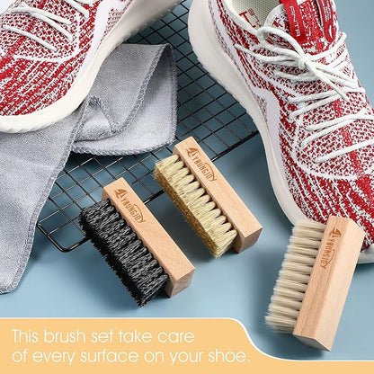 YoungJoy 3 Pieces Dual Sided Sneaker Shoe Cleaner Brush Set Shoes Clean Brush Kit Both Boar and Plastic Bristles with Microfiber Cloth (D)
