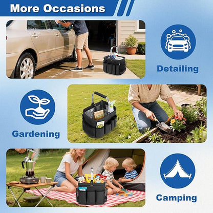 PGmoon Cleaning Caddy Organizer with Handle, Cleaning Tote Bag with Multiple Pockets for Cleaning Supplies, Products Storage, Housekeepers, Kitchen Cleaning Supplies, Black