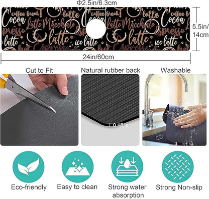 Kitchen Sink Splash Guard Faucet Mat Super Absorbent Fast Drying Mat Sink Gadgets Splash Guard Behind Faucet Drip Catcher for Kitchen (Coffee, 23.5x5.5in)