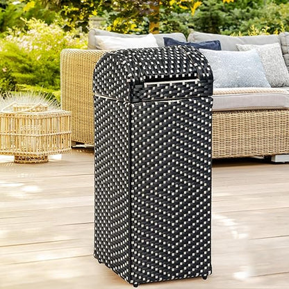 happimess HPM1201E Darla 14.27-Gallon All-Weather Wicker/Metal Swing Top Hideaway Outdoor Trash Can, Dark Navy/White, Classic, Coastal, Casual Wastebin for Backyard, Patio, Porch, Kitchen