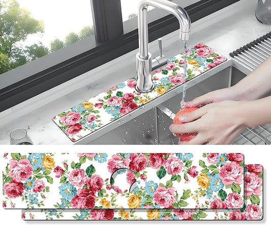 Kitchen Sink Splash Guard Faucet Mat -2 PC Super Absorbent Fast Drying Mat Sink Gadgets-Splash Guard Behind Faucet Drip Catcher for Kitchen, Bathroom,Sink Mat, Dish Drying Mat, Bathroom(23.5" X 5.5" )