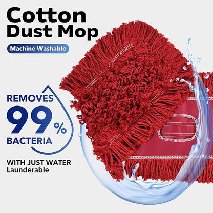 Matthew Cleaning 36'' Industrial Strength Cotton Dust Mop Refill Washable Replacement Heads for Residential & Commercial Use Fit Standard Dust Mop Frames, Hardwood, Concrete Floors Red 1 Pack