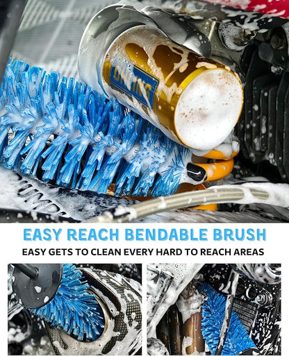 oesee Motorcycle Cleaning Brush Kit, Easy Reach Brush, Wool Wash Mitt, Stiff Tire Brush, Detailing Brush& Microfiber Towel for Motorcycle Mudguard, Rims, Paint, Exhaust