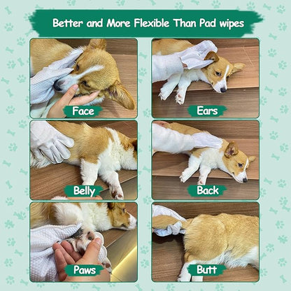 20 PCS Pet Cleaning and Deodorizing Bathing Grooming Glove Wipes for Dogs and Cats, Extra Thick Nourish Fur No-Rinse Grooming Wipes for Daily Care and Travel, Hypoallergenic