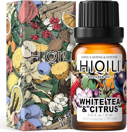 HIQILI White Tea & Citrus Diffuser Oil, Hotel Collection Scented Fragrance Oil for Ultrasonic Diffuser, Relaxing Aromatherapy, Home & Office - 0.34 Fl Oz