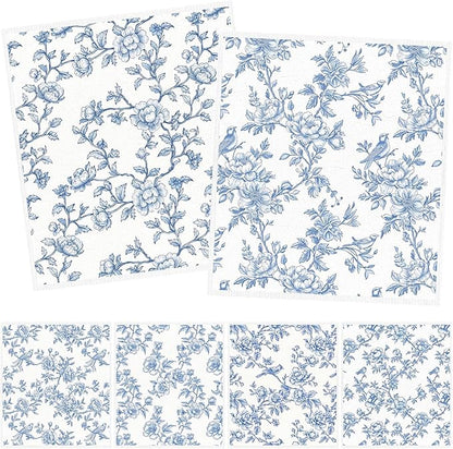 Blue Floral Swedish Dishcloths for Kitchen - 6PCS Blue Whihe Floral Swedish Cloths for Washing Dishes Reusable Flower Dish Towels Washable Cleaning Sponge for Home Party Fast Drying