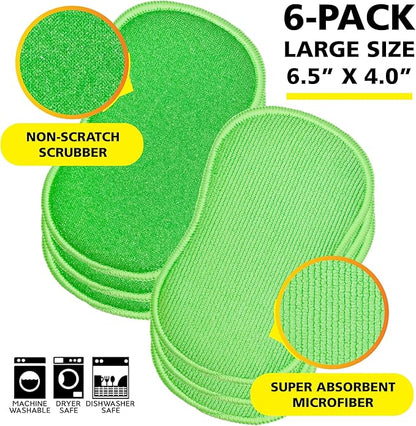 Tub-N-Tile by Tuff-Scrub, Large, 6-Pack, Microfiber, Scrub-N-Wipe Pad, Multi-Surface, Non-Scratch, Dual-Sided, Scrubber for Tubs, Tiles, Sinks – Machine Washable, Durable Kitchen Sponge