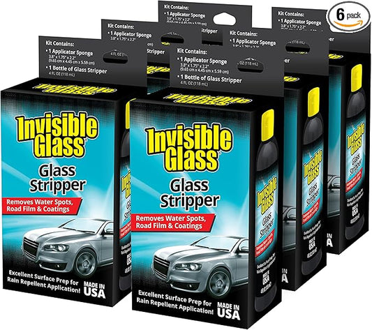 Invisible Glass 91411-6PK Glass Stripper – Hard Water Spot Remover – Strips Coatings, Waxes, Oils & Road Film – Preps Windshields for Rain Repellent & Ceramic Coating – 4 Fl Oz (Pack of 6)