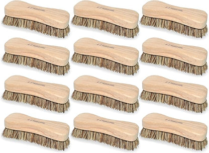 All-Natural Wooden Scrub Brush Set – 12 Pack | Heavy-Duty Palmyra Bristle Cleaning Brushes for Commercial and Industrial Use | Floor, Tile, Grout and Workshop Scrubber | Bulk Cleaning Supply