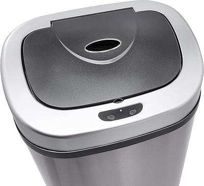 Amazon Basics Automatic Dual Compartment Trash Can with Lid, Hands-Free, Fingerprint Resistant, Odor Control, Stainless Steel, D-Shaped, 80 l, 2 Bins