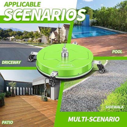 LidoDola 19'' Pressure Washer Surface Cleaner with 4 Wheels - Stainless Steel Surface Cleaner for Pressure Washer Attachment for Concrete, Driveway, Patio, Sidewalk, Deck and Driveways (19 INCH GREEN)