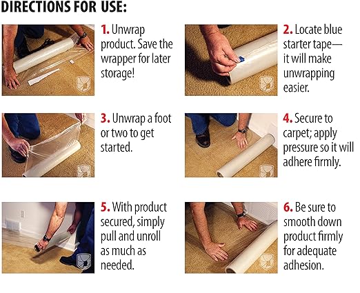 ArmorDillo Premium Super Thick Heavy-Duty Carpet Film 24" x200' Only-Formaldehyde-Free. Full 3 Layer-3 Mil-Plus. 100% Made in USA. Easy Start Roll. Bubble Adhesive, Free Utility Knives